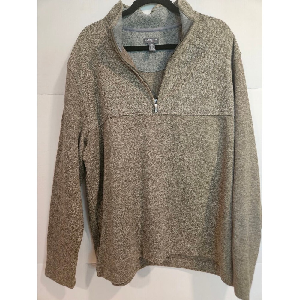 Van Heusen Men's Quarter-Zip Pullover Sweater – Heather Taupe/Olive – Size XXL